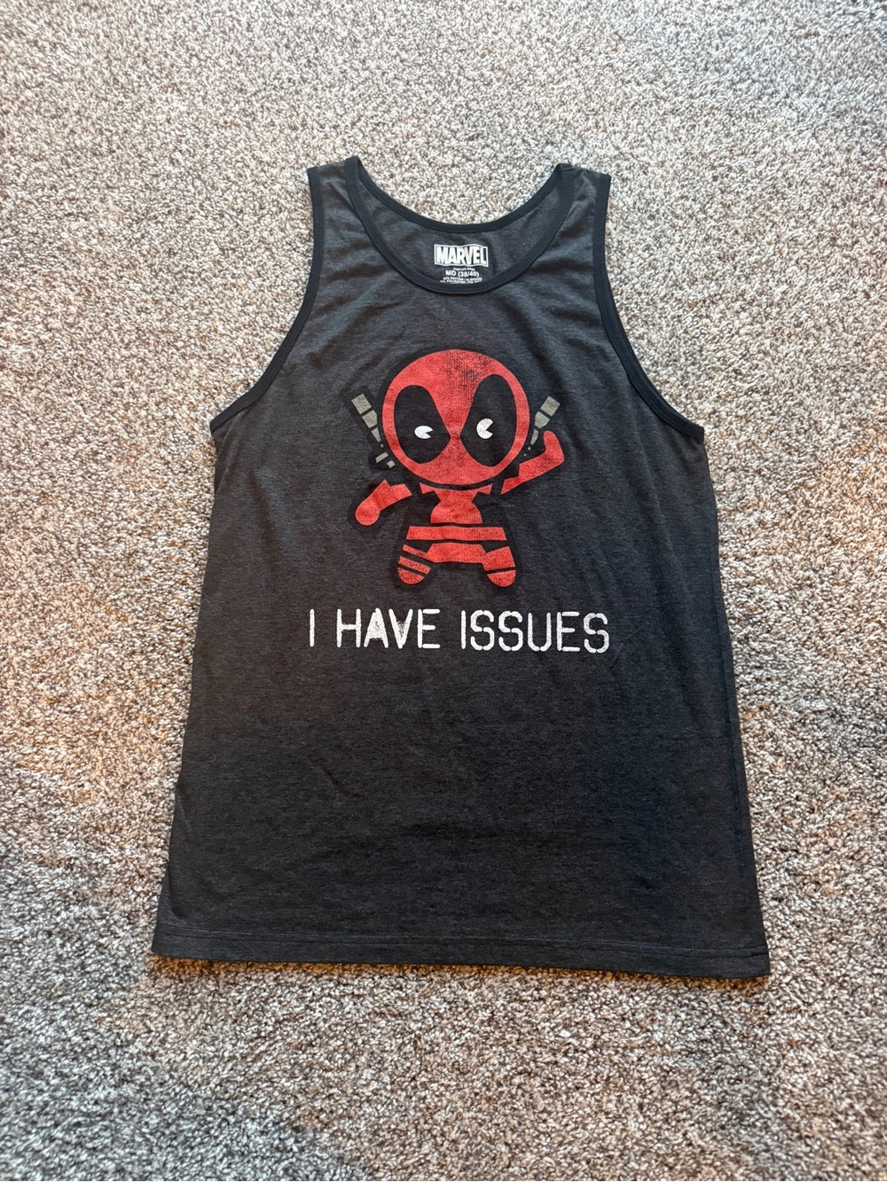 Marvel Deadpool I HAVE ISSUES Graphic Tank Top Medium 38/40 Black Mens Crew Neck
